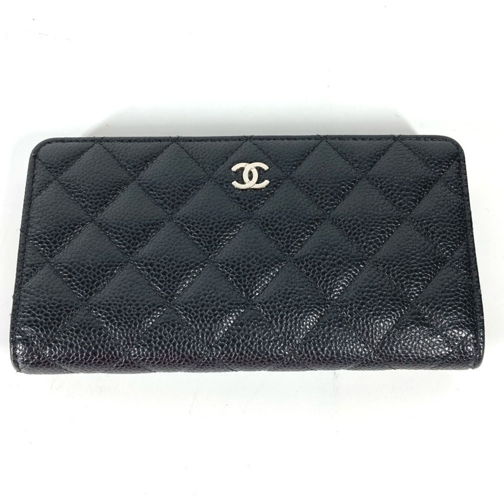 CHANEL Authentic Black Caviar Leather Logo Wallet